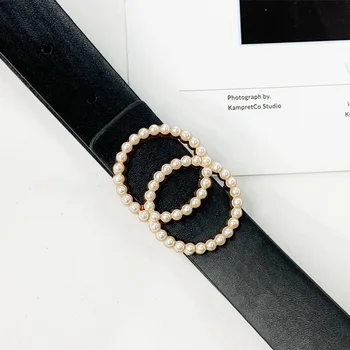 Fashion Lady PU skórzany pasek podwójne okrągłe perły, klamra Pasów dla kobiet luksusowy marka spodnie jeans sukienka Dziki pas