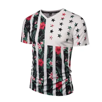 Flaga USA kwiaty koszulka Mężczyźni/Kobiety marka odzieżowa t-shirt z nadrukiem czaszki drzewa V-neck letnia koszulka topy koszulki
