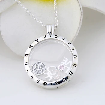 Forever love Petites pływający medalion naszyjnik i wisiorek dla kobiet DIY naszyjnik 925 srebro biżuteria łańcucha