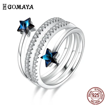 GOMAYA 925 srebro pierścionki dla kobiet romantyczny pentagram spirala regulowana niebieski sześciennych Cyrkon pierścień biżuteria ślubna