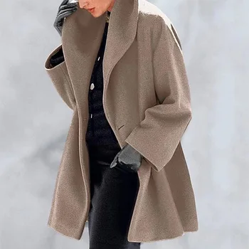 GOOHOJIO 2020 z długim rękawem damska wełniana odzież однобортная Jesień Zima klasyczne damskie płaszcze proste codzienne płaszcz