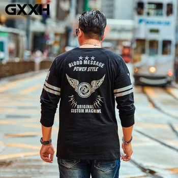 GXXH 2019 nowy duży rozmiar koszulki męskie jesień zima plus duży męskie rozmiar 5XL 7XL okrągły dekolt z długim rękawem t-shirt