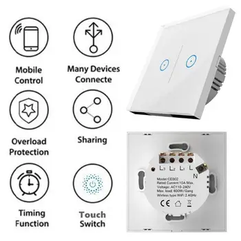 Google Home Alexa Compatible Smart Wall Touch Switch WiFi Switch 220V EU Standard For Light Touch Switch Remote Control Timer