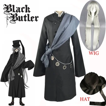 Gorąca wyprzedaż czarny Lokaj Курошицудзи Undertaker cosplay kostium Halloween wieczorowe na zamówienie komplet czapka obwód i peruki