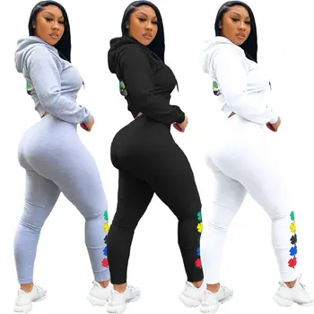HAOYUAN Two Piece Set Fall Clother for Women Tracksuit Matching Sets Crop z Kapturem Top and Sweat Pant Suits Lounge Wear Outfits