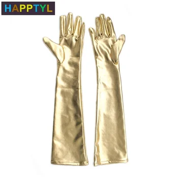 HAPPTYL 1 para sexy lakierowane skórzane rękawiczki damskie elastyczne, błyszczące klub nocny, Pole Dance Performance Full Finger rękawice