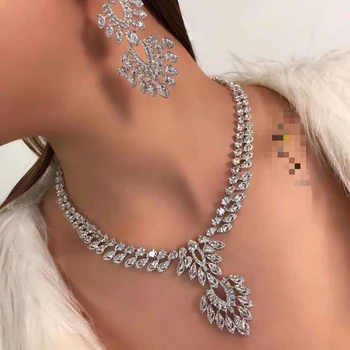 HIBRIDE luksusowe kobiety naszyjnik kolczyki zestawy AAA cyrkonia Bling zaręczynowe biżuteria prezent akcesoria dla imprez N-85
