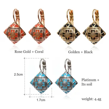 HONGYE etniczne boho biżuteria akcesoria emalia czarny niebieski pomarańczowy kwadrat spadek kolczyki drukowanie kwiat ucha moda 2020