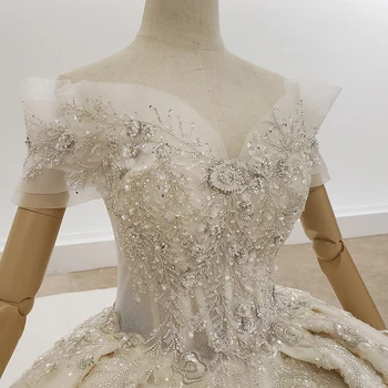 HTL1317 kochanie z ramienia Kryształ cekinami suknia ślubna 2020 z krótkim rękawem aplikacja linkę koronki suknia wieczorowa