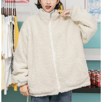 HWLZLTZHT dwustronne odzież dla kobiet japońska wełna jagnięcia płaszcz Kawaii kurtka kreskówka druku zimowy ciepły płaszcz damski kurtka