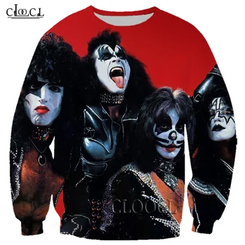 HX Drop Shipping Rock Metal Kiss Band Fashion 3D Print Men Women Hip Hop Street Sweatshirt Hot Selling para Harajuku Tops