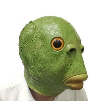 Halloween Zabawa Cosplay Kostium Maska Unisex Dorosłych Karnawał Party Zielona Ryba Głowa Maska Nakrycie Głowy
