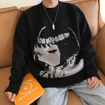 Harajuku piękny sweter oversize japoński, anime, kreskówka styl mężczyźni i kobiety drukowania z dzianiny sweter z długim rękawem, topy
