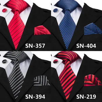 Hi-Tie New Hot Selling White Red Przeplotem Tie+Hanky+zestaw spinek do mankietów męskie jedwabne krawaty do formalnego ślubu biznesowej imprezy SN-242
