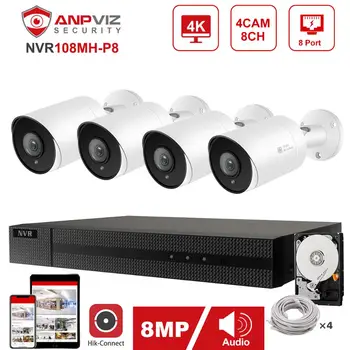 Hikvision OEM 8CH 4K NVR 4/6/8pcs 4K IP Camera POE IP Security System Kit Indoor/Outdoor CCTV Video Surveillance 2.8 mm P2P