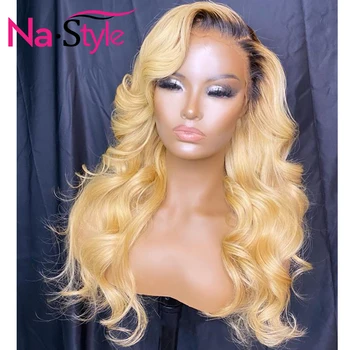 Honey Blonde Lace Wigs Human Hair T Part Colored Body Wave Wig For Black Women Ombre Human Hair Pre Plucked Baby Hair 150% Remy