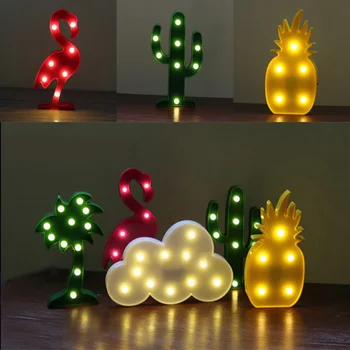 Horsten INS Flamingo LED Night Light Cloud 3D znak ananas kaktus biurko lampa stołowa z bateryjnie dla dzieci bon wystrój