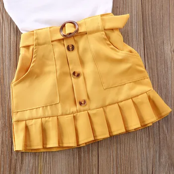 Hot moda 2szt dziecko Dzieci Dzieci dziewczyny zestawy ubrań bez rękawów jednolity kamizelka kombinezon Żółta spódnica Plisowana letni zestaw ubrań