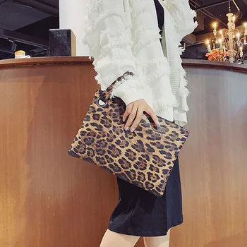 Hot sprzedaży kobiet bransoletka torba zbyt duży portfel leopard print faux skóry wieczorne torba Torba-B5