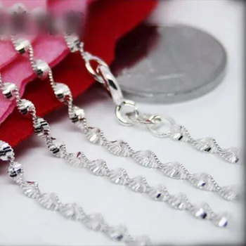 Hurtownia 16-30 cm 10szt srebro próby 925 kolor podwójne fale wody łańcuch naszyjnik długi naszyjnik kobiece męskie biżuteria 3 mm