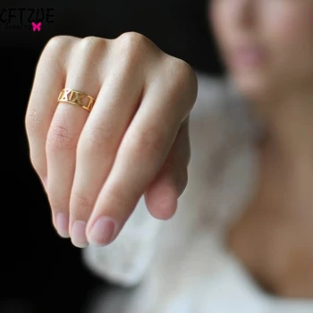 ICFTZWE złoty kolor Anel Bague srebrny Anillos Mujer elegancka rzymska pierścień niestandardowe obrączki data biżuteria dla kobiet BFF