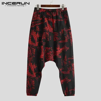 INCERUN Men Printed Harem Pants Joggers Casual Loose 2021 elastyczny pas Drop-crotch spodnie moda uliczna, odzież Pantalon S-5XL