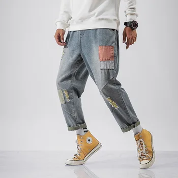 IiDossan japoński Harajuku proste jeansowe męskie jeansy regular patchwork elastyczny pas meble odzież spodnie mężczyźni nowa moda gorąca sprzedaż