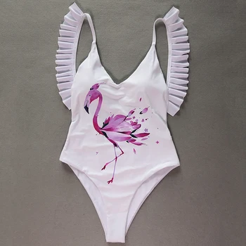 Imayio Flamingo one piece swimsuit 2019 women Print floral swimwear Backless swimsuits damski jednoczęściowy strój kąpielowy stroje kąpielowe