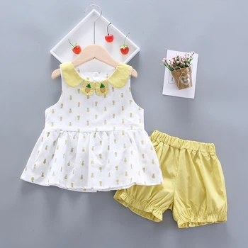 Imcute Kid Baby Girl ramiączek-line bluzki koszula ananas druku krótkie spodnie 2 szt. strój odzież dla dzieci dziewczyny letnie zestawy