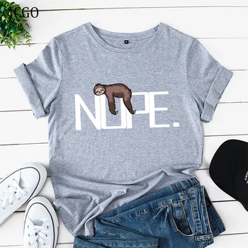 JCGO Summer Women Tshirt Cotton Plus Size 5XL Short Sleeve Funny Nope Lazy Lenistwo Print Female Casual Large t-shirt Top Tees