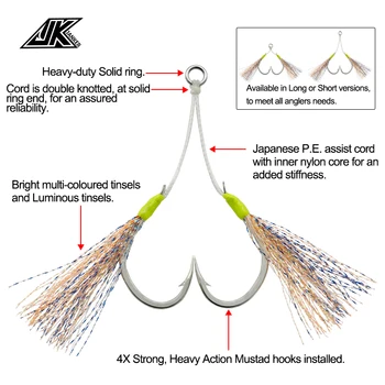 JK SJX 4X Heavy Slow Jigging Twin Assist Hook Glow Saltwater Double Hooks 5/0 6/0 haczyków sprzęt wędkarski