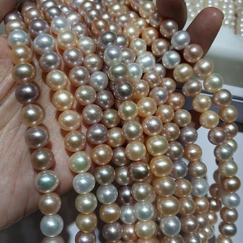 JYX High Grades Colorful&White Pearl material Round 8-9mm high luster Natural Freshwater Pearl Strings Strands DIY Handmade 16