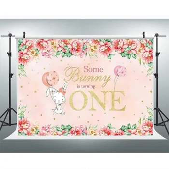 Jakiś królik skręca w jedną tło zdjęcia różowy tło kwiatowy dziewczyna 1 th pierwsze urodziny banner ozdoby dostawy