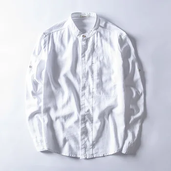 Japoński styl mężczyzny dorywczo lniane koszule Slim Fit koszula z długim rękawem Mandarynka kołnierz męski wiosna nowy modny 4XL młodzieżowe sukienka koszula