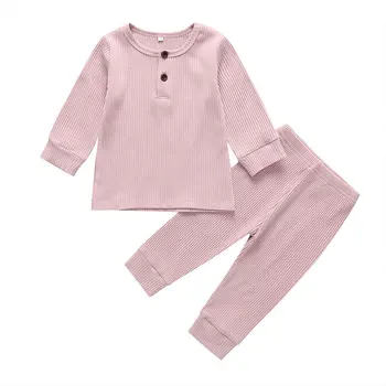 Jednolity Kolor Piżamy Dziecięce Zestawy Moda Dziecięca Unisex Odzież Bawełniana Z Długim Rękawem Piżamy+Spodnie Wiosna Jesień Odzież Dziecięca