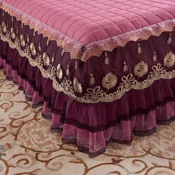 Jednolity kolor gęstnieje bawełnianej narzuta koronki Księżniczka pled, ciepłe łóżko spódnica Król pełna Królowa podwójne miękkie elastyczne prześcieradło koc