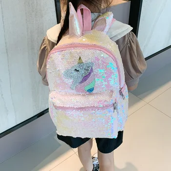 Jednorożec cekinów plecak kreskówka szkolny worek szkolny plecak o dużej pojemności książka do przechowywania żywności podwójne ramię plecak torba podróżna