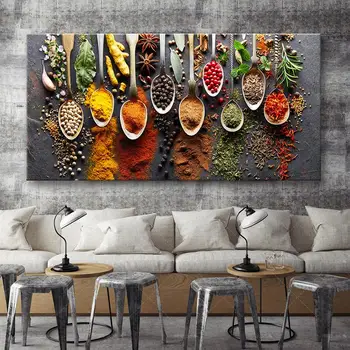 Jedzenie malarstwo nowoczesne przyprawy plakat na płótnie Modułowa obraz do kuchni, restauracja dekoracji domu ściany sztuki HD drukowane bez ramki