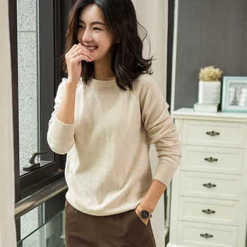 Jesień i zima Nowy styl odzież Damska okrągły dekolt jednolity kolor miękkie swetry damska czysty kaszmirowy sweter