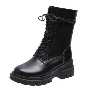 Jesień zima damskie wojskowe buty 2020 moda platforma gotycki klapki botki czarne skórzane buty do biegania kobiety beżowy rozmiar 3540