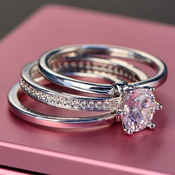 Jewepisode Classic 7mm AAA Cyrkonią pierścionek zaręczynowy zestaw stałych 925 srebro biżuteria zaręczyny pary pierścieni dla kobiet mężczyzn
