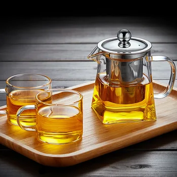 Kawa Z Borokrzemowego Szkła Termoizolacyjnego Kwadratowy Szklany Czajniczek Do Herbaty Z Filtrem Do Parzenia Herbaty Kwiatowy Lub Herbaty Mleczny Oolong