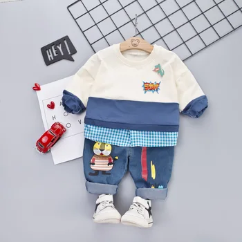 Kid Baby Boy Clothing Sets Cartoon 2PCS 2019 Fashion Toddler Girls Baby Suit for Boys t-shirt +dżinsy spodnie 1 - 4 Y