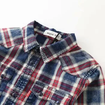 Klasyczny pled bawełna Dziecięce koszule Anglia styl piasek mycie woda chłopcy jeansowe koszule