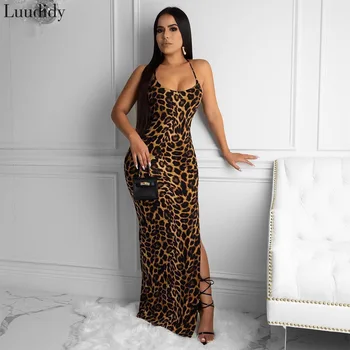 Kobiety Sexy Leopard Print Bandaż Bodycon Sukienka Na Wieczorne Przyjęcie Oparcia Nacięcie Sukienka