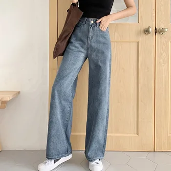 Kobiety Wiosna Spodnie Jeans Vintage, Czarne Jeansy Z Wysokim Stanem Wypoczynek Temat Szerokie Dżinsy Uliczna Moda Chłopak Luźne Dżinsy