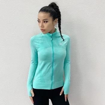 Kobiety błyskawica fitness mocno joga koszula odkryty szybkoschnący jogging koszule długie Seelved panie odzież sportowa stand-szyja odzież sportowa
