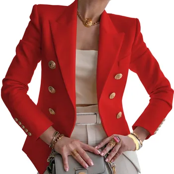 Kobiety dwurzędowy blezery kurtka Jesień Zima elegancki casual długi rękaw kolor biuro panie płaszcz kostiumy fałszywe kieszenie
