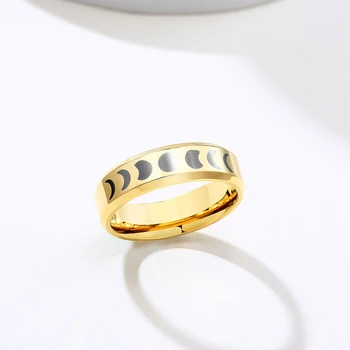 Kobiety faza Księżyca pierścionek złoto stal nierdzewna półksiężyc Викканское pierścień bogini biżuteria 6 mm rozmiar od 6 do 12