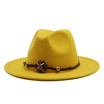 Kobiety mężczyźni szerokim rondem wełniany filc Jazz filcu kapelusze Panama styl Kowboj трилби sukienka kapelusz duży rozmiar żółty biały 19 kolorów